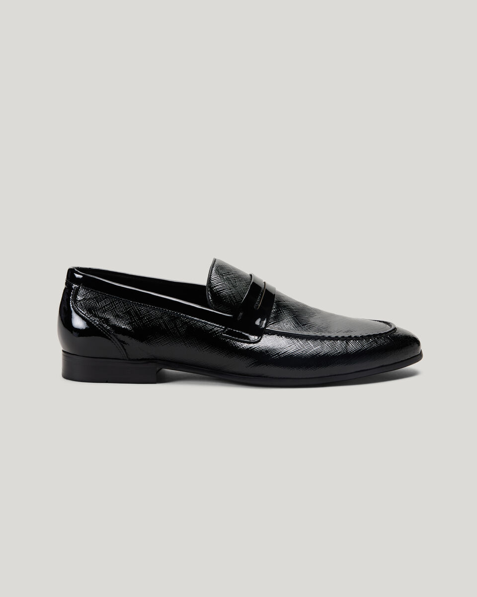 Patent Saffiano Texture Loafers, Black, hi-res